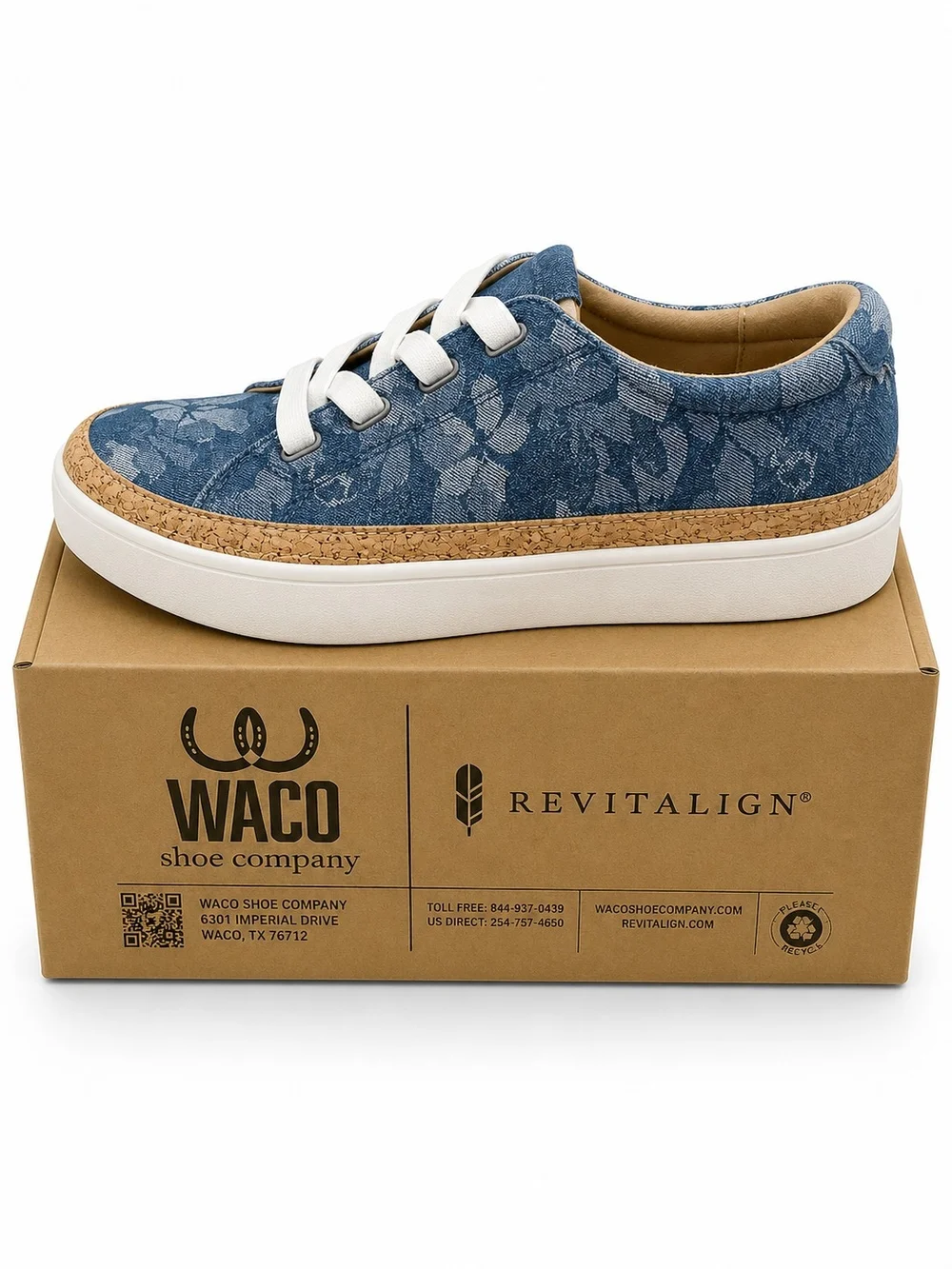 Revitalign Blue Floral Denim Lace Up Slip On Comfort Sneakers NIB Womens 7-11
